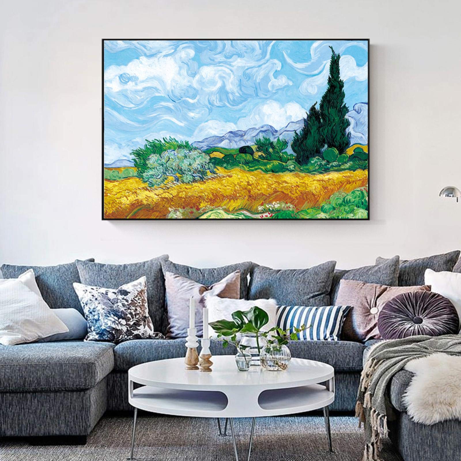 Amazon.co.jp: 麦畑の自然景観ヒノキヴァンゴッホキャンバスアート絵画